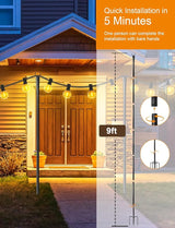 6 Pack String Light Poles for Outside, Thickened Metal Lights Hanger Pole Outdoor with Fork, Lighting Hanging Post | Lumora