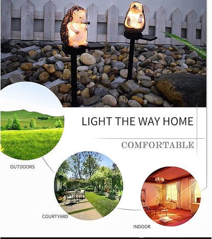 Resin Garden Statues Cute Hedgehog, Statues Outdoor with Solar Lights, Solar Garden Sculptures, Funny Animal Garden Decor, Housewarming Gifts, Lights for Patio Yard, Balcony Decorations (B)