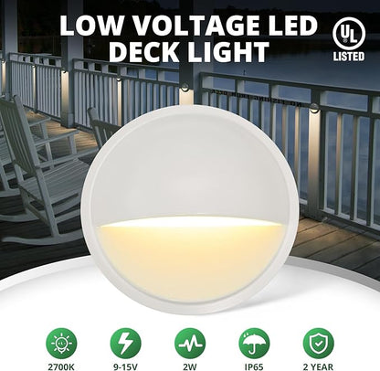 GKOLED Landscape Deck Light, Low Voltage 12V AC/DC Outdoor Patio Lighting, LED 2W Step Light, Die-Casting Aluminium with Matte White Powder Appearance, 6 Pack