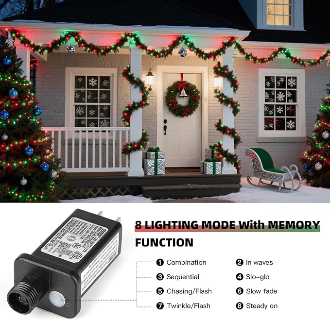 XTF2015 Christmas String Lights, 105ft 300 LED Christmas Lights 8 Modes Memory Function & Timer- UL Certified | Lumora