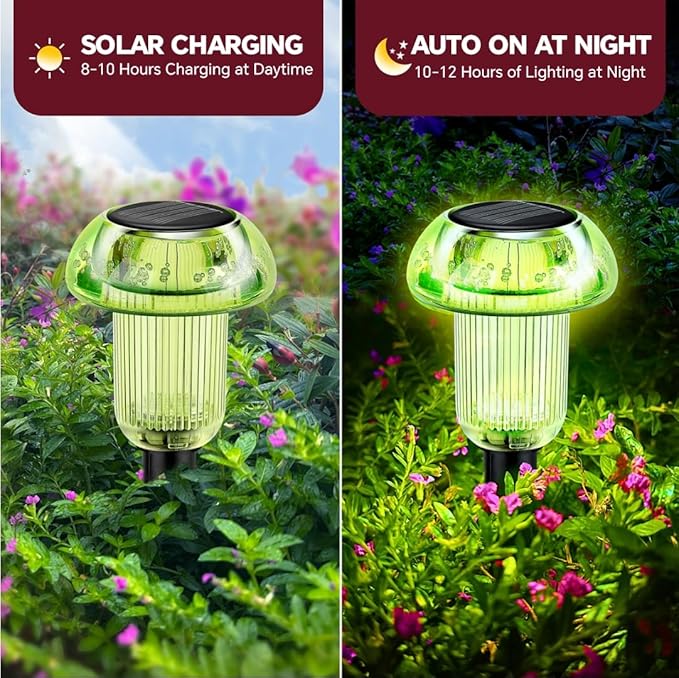 St Patricks Day Solar Pathway Lights Outdoor Decorative 4 Pack, Green LED Mushroom Solar Lights Outdoor Waterproof | Lumora