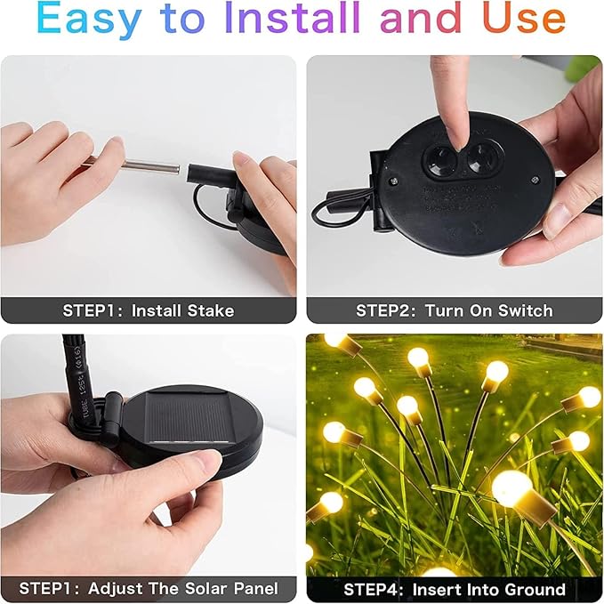 10-Pack Solar Garden Lights, 80 LED Solar Lights Outdoor for Garden Decor, Waterproof Firefly Light Outdoor (Sway | Lumora