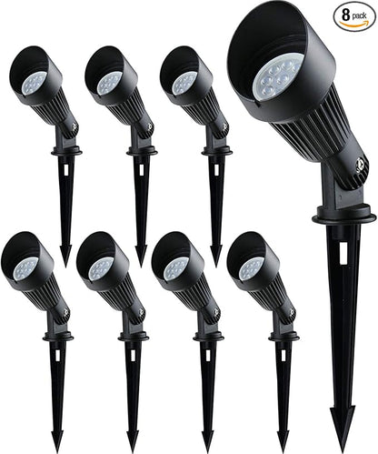 4W LED Landscape Lights Low Voltage Landscape Lighting Spotlights GL106-BKLED8 AC/DC 12V Warm White Waterproof for Driveway,Yard, Lawn,Patio,Walls,Trees,Flags,Outdoor Light (Black, 8 Pack)