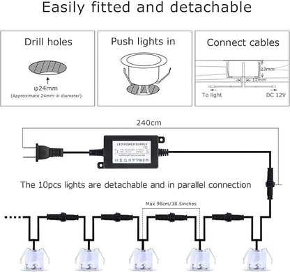 Lixada Recessed LED Deck Light Kit In Ground Outdoor Landscape Light IP67 Waterproof Low Voltage for Outdoor Yard Garden Steps Stair Patio Floor Pool Deck Kitchen Decoration-10 Pack-Natural White