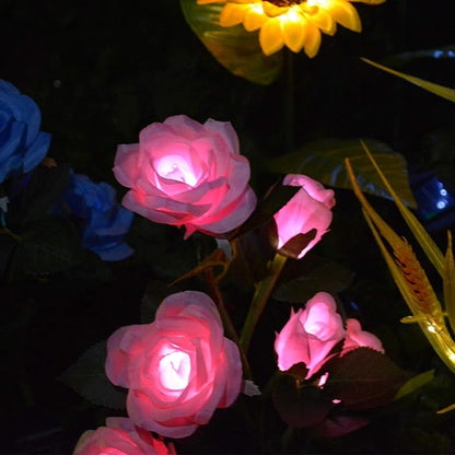 [Upgraded 6 Flowers]Solar Garden Decorative Artificial Flowers Lights, Outdoor Waterproof Rose Stake Light for Country Yard Front Porch Step Pathway Memorial Cemetery Grave Gravesite Decor,Pink