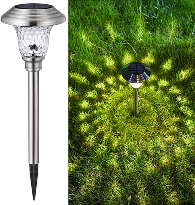 2pcs Solar Garden Lamp Stainless Steel Glass Landscape Lawn Light Outdoor Pathway Lighting for Patio Yard