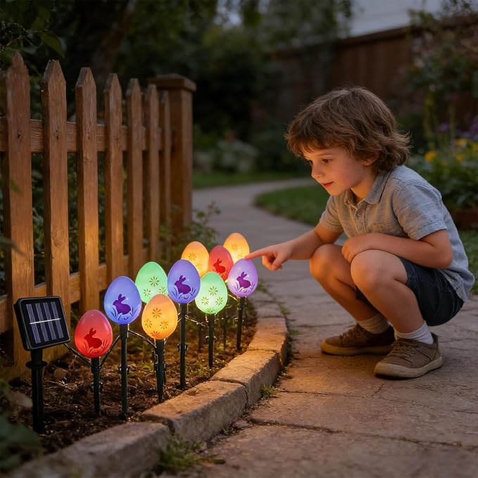 10 Easter Bunny Lamps, Solar-Powered Easter Lamps, 3.5m Holiday Lighted Decoration with Stakes | EasterEgg String | Lumora