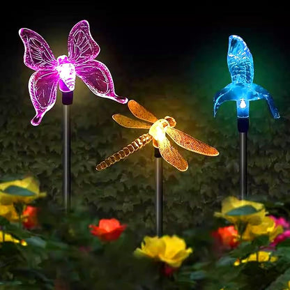 Outdoor Solar Powered LED Garden Light Landscape Lighting Waterproof Multicolor Color Changing Stake Light for Patio Yard Pathway Flowerbed Lawn Christmas Decorations Butterfly Dragonfly Hummingbird
