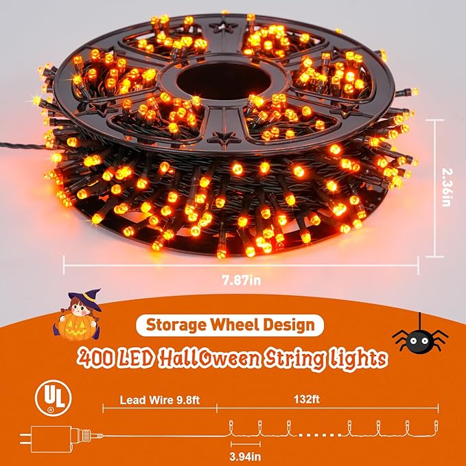 JMEXSUSS 400 LED Orange Lights for Halloween, 132ft Halloween String Lights Plug in with Remote, 8 Modes Orange String Light for Tree Garden Yard Porch House Decorations