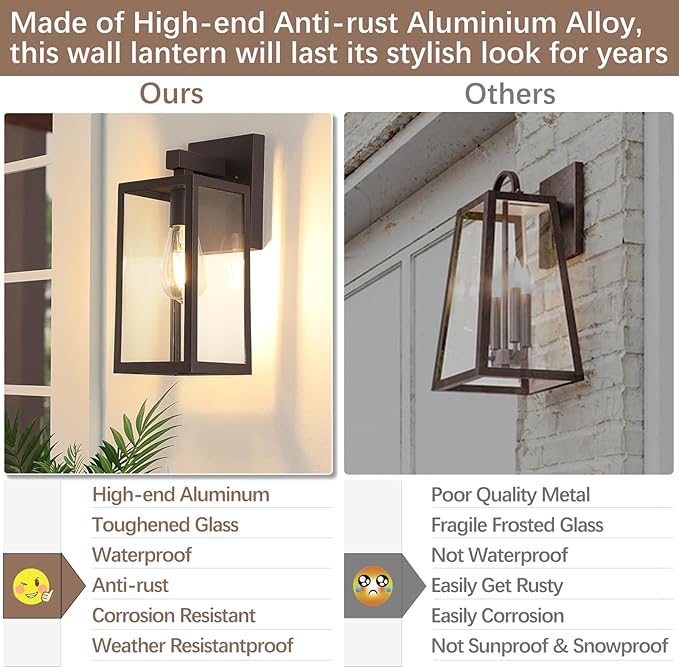 MAXvolador Outdoor Wall Lantern, Exterior Waterproof Wall Sconce Light Fixture, Dark Chocolate Anti-Rust Mount Lights Glass, E26 Porch Patio Lighting