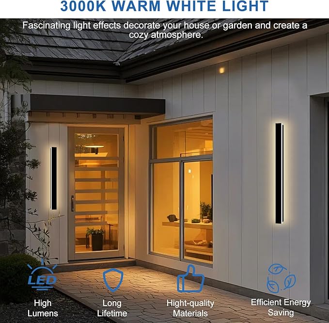 Modern Outdoor Wall Lights, 2 Pack 39.4 Inch Linear Outdoor Sconce Lights 3000K LED Exterior Sconce with Junction Box Cover, IP65 Waterproof Long Outside Porch Lights for House Garage