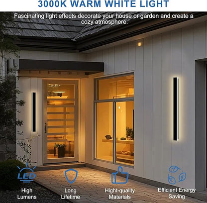 Modern Outdoor Wall Lights, 2 Pack 47 Inch Long Outdoor Wall Sconces with Junction Box Cover 3000K LED Wall Mount Exterior Light Fixture IP65 Waterproof Outside Wall Lights for House Garage