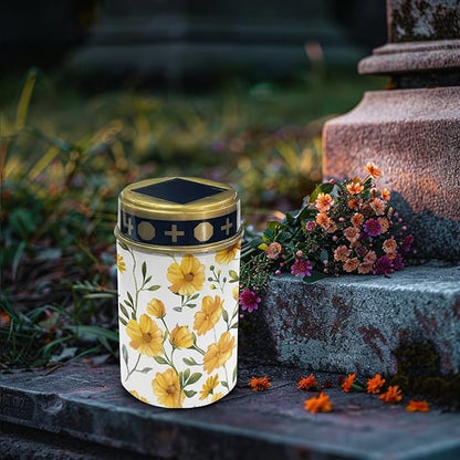 Yellow Flowers Grave Decorations for Cemetery Floral Outdoor Lighting Cemetery Solar Light for Landscape Lighting