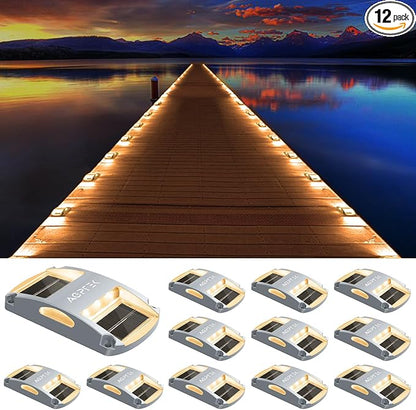 AGPTEK Solar Driveway Lights 12 Pack, Outdoor Deck Dock Marine LED Solar Powered Waterproof Driveway Marker Lights for Warning Step, Sidewalk, Pathway, Garden, Yard (Warm White)