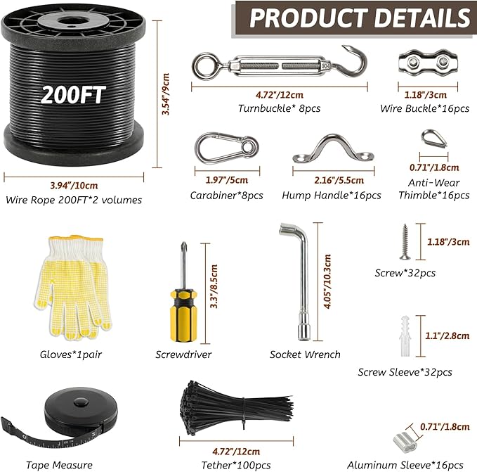 400 Ft String Light Hanging Kit Outdoor, Nylon Coated Stainless Steel 304 Wire Rope, String Light Kit Included | Lumora