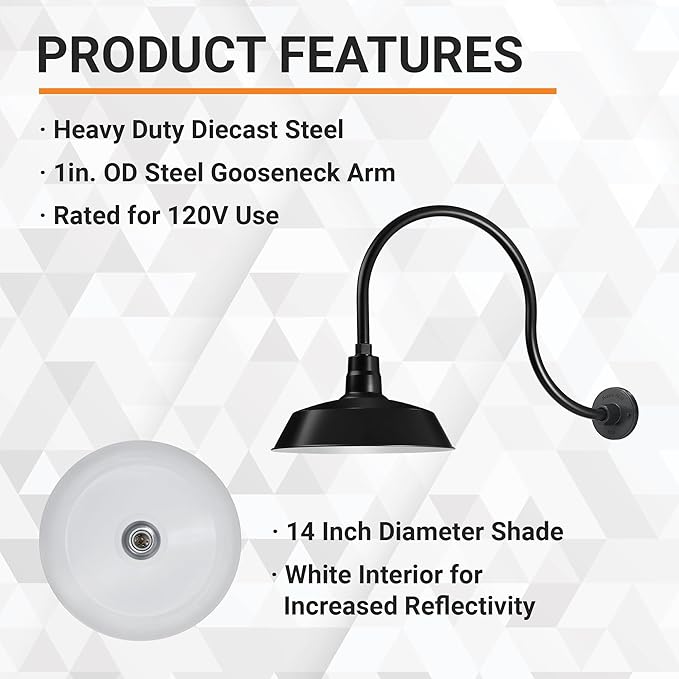 14in. Satin Black Outdoor Gooseneck Barn Light Fixture With 24in. Long Extension Arm - Wall Sconce Farmhouse | Lumora