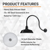 14in. Satin Black Outdoor Gooseneck Barn Light Fixture With 24in. Long Extension Arm - Wall Sconce Farmhouse | Lumora