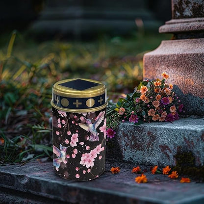 ZOUTAIRONG Cherry Blossom Hummingbird Solar Glass Light Garden Stake Lights Cemetery Decorations for Grave Outdoor Lamps Garden Lawn Yard Patio Decor Haunted House-6 Pack
