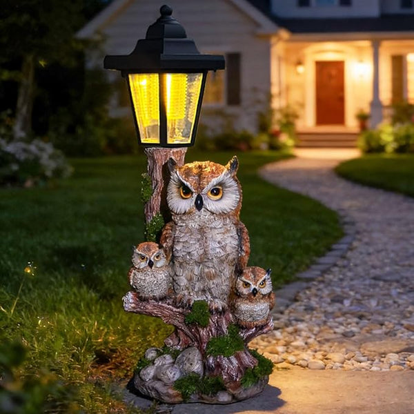 Solar Garden Owl Statue Lights,Large Owl Figure with Solar Lights Lantern,for Outdoor Landscapes, Courtyards | Lumora