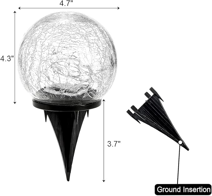 Hbaushun Garden Solar Lights 2 Pack,Outdoor Waterproof 30 LED Cracked Glass Ball Globe Solar Power Ground Lights | Lumora
