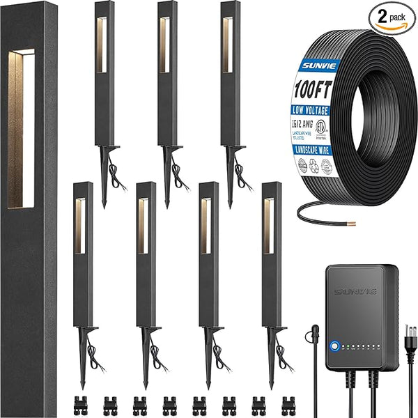 SUNVIE All-In-One LED Low Voltage Landscape Lighting Kit, 8-Pack Pathway Lights with Transformer and 100FT 16/2 AWG | Lumora