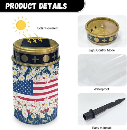 Daisy America Flag Solar Yard Light Solar Powered Light Outdoor Landscape Path Lights Patriotic Decor Solar Light for Lawn Path Walkway Waterproof Solar Light