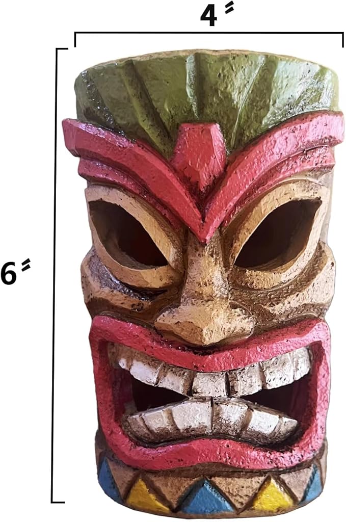 Tiki Head Solar Statue Light for Garden Decor and Bar Decoration (Red)