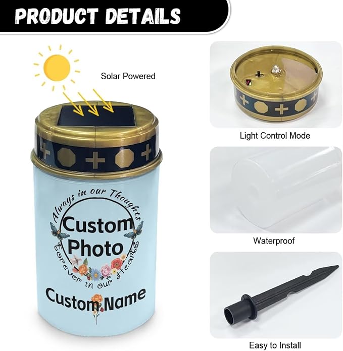 Custom Memorial Solar Lights for Loved Ones Personalized Cemetery Solar Lights for Grave Customizable Outdoor Waterproof Grave Solar Lights for Cemetery Eternal Lights for Graves 2 Piece