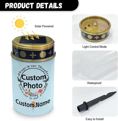 Custom Memorial Solar Lights for Loved Ones Personalized Cemetery Solar Lights for Grave Customizable Outdoor Waterproof Grave Solar Lights for Cemetery Eternal Lights for Graves 2 Piece