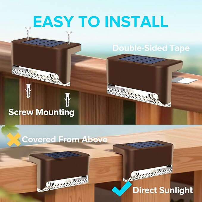 JJX Solar Lights Outdoor 20 Pack, Solar Fence Lights Deck Light for Patio Outdoor Decor, Fence Light Solar Powered for Stairs, Step, Railing and Yard (Warm White)