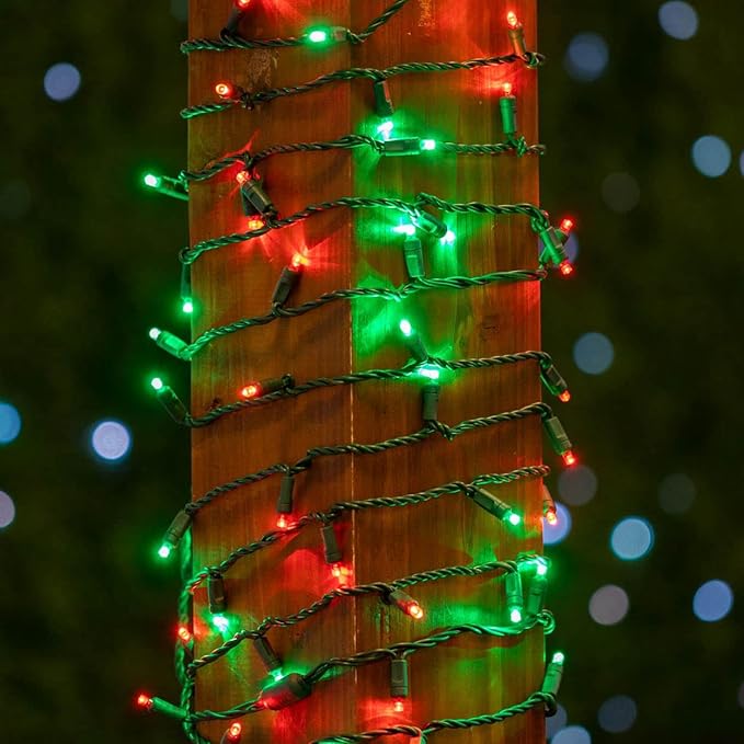 Novelty Lights 34ft 100 LED Red/Green Christmas Lights Outdoor/Indoor, 4" Spacing, Green Wire String Lights for Festive Xmas Lighting, IP55, UL Listed, Dimmable, Connectable
