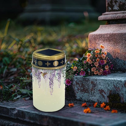 Cemetery Solar Lights for Grave,Outdoor Waterproof Solar Pathway Lights LED Solar Lantern Landscape Lighting Solar Stake Lights,Wall Light Auto On/Off,Purple Lavender