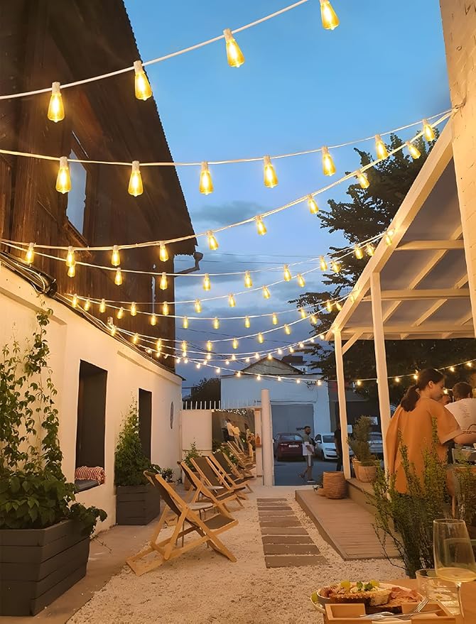 48FT Solar Outdoor String Lights with Remote & Timer, Shatterproof Dimmable 3 Modes Patio Lights with 15+1 ST38 LED | Lumora