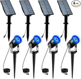 T-SUNUS 4 Pack Solar Landscape Spotlights - Blue, Waterproof IP65, 9.8ft Cable - Outdoor Security Flood Light | Lumora