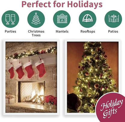 LAMPHOME Christmas Lights 2PACK 150count Mini Clear Lights White Wire Christmas Tree String Lights Set for Outdoor Indoor Christmas Decorations Wedding Valentines Day Decor,UL Certified （31.9ft X2）