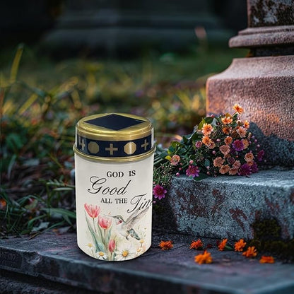 God is Good All The Time Solar Lights Outdoor Garden, Waterproof Solar Powered Stake Lights, Christmas Birthday Gifts for Grave Dad Grandma Garden Yard Gravesite Decorations