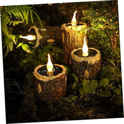 Solar Pathway Light Easy Install Wood Grain Lamp Decorative Landscape Light for Garden