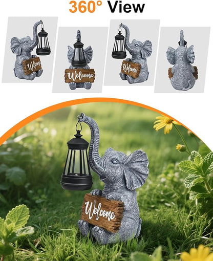 Outdoor Elephant Statues Solar Garden Decor Lights - Elephant Decoration for Garden, Balcony, Patio, Yard, Lawn - Housewarming, Fathers Day, Unique Birthday Gifts for Women Mom Grandma(White)