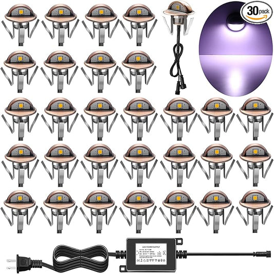 LED Stair Light Low Voltage Waterproof IP65 Outdoor F1.38 Wood Recessed LED Deck Lighting Yard Garden Patio Step Landscape Pathway Decor Lamp, Bronze(30pcs, Cool White)