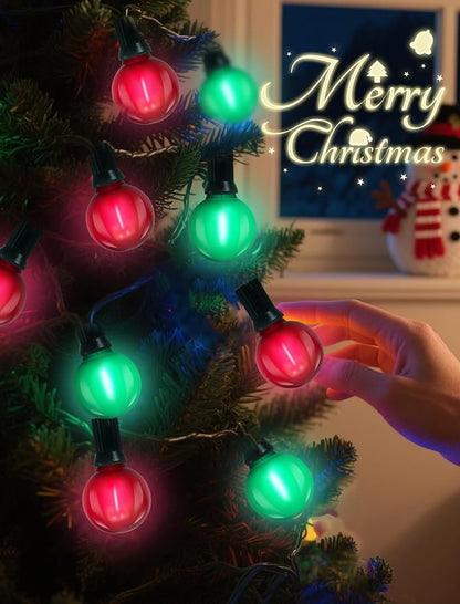 50FT G40 Christmas String Light Outdoor, Frosted Red and Green LED Christmas Lights with 27 Shatterproof LED Bulbs(2 Spare), Waterproof Patio Lights for Holiday Party Backyard Xmas Decor