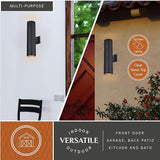 VAXCEL Chiasso Modern Outdoor Porch Light, 5" W x 20" H 2-Light Black Cylinder Wall Sconce, Up and Down Wall Light | Lumora