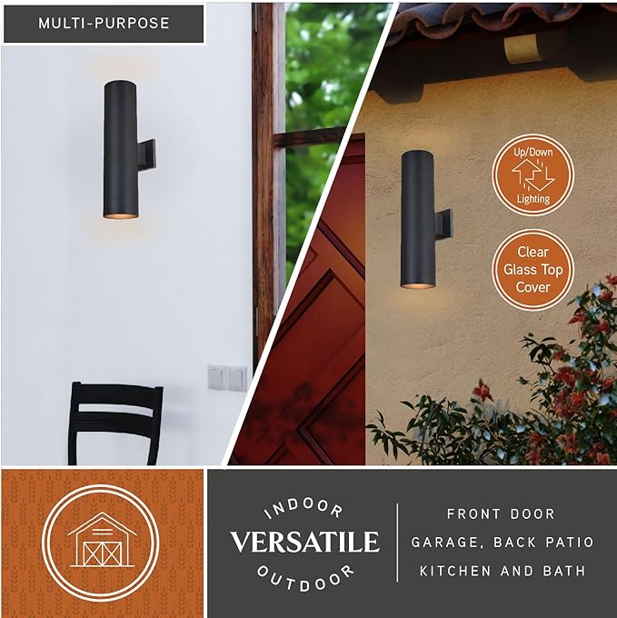 VAXCEL 2-Pack Chiasso 20 in. H 2-Light Textured Black Outdoor Wall Sconce Made of Rust-Resistant Aluminum Metal | Lumora
