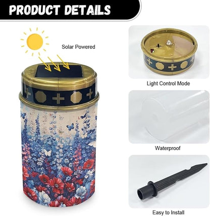 Flower Butterfly Print Solar Lights for Outside, Flickering Flame LED Solar Outdoor Lights, Waterproof Solar Garden Lights for Christmas, Garden, Landscape, Path, Yard, Patio