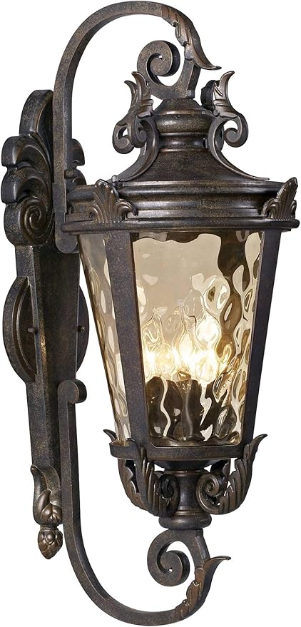 John Timberland Casa Marseille Rustic Industrial Outdoor Wall Light Fixture Warm Bronze Scroll 27 1/2" Hammered | Lumora
