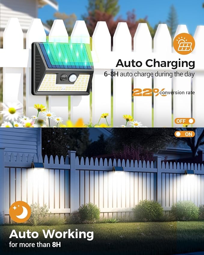 4 Pack Solar Motion Lights Outdoor, Waterproof Fence Lights Solar Powered with 3 Lighting Mode, Cold White LED Step | Lumora