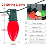 25FT C7 Christmas Lights Outdoor, Red Green White 3-Color LED String Lights for Roof, Fence, Tree, Wedding, Party | Lumora