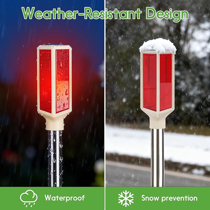 5 PCS Solar Driveway Markers, Solar Powered Driveway Lights on Poles, Outdoor Landscape Reflectors for Snow Road, Yard, Parking Lot, and Sidewalk (Red)