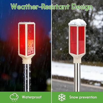 5 PCS Solar Driveway Markers, Solar Powered Driveway Lights on Poles, Outdoor Landscape Reflectors for Snow Road, Yard, Parking Lot, and Sidewalk (Red)