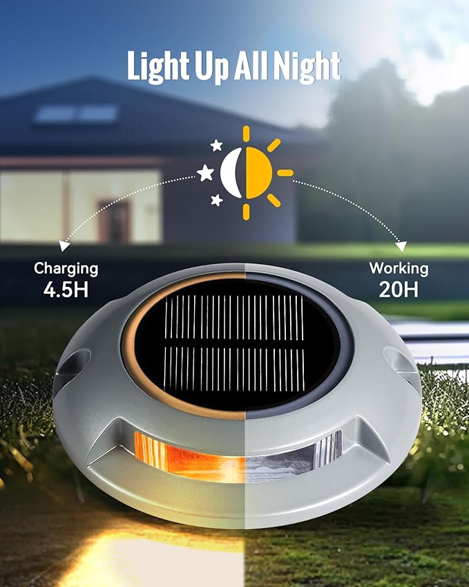 Solar Driveway Lights Outdoor Waterproof,2 Color Modes Outdoor Solar Deck Dock Warning Step Lights for Driveway Marker Sidewalk Garden Pathway Yard (4 Pack)