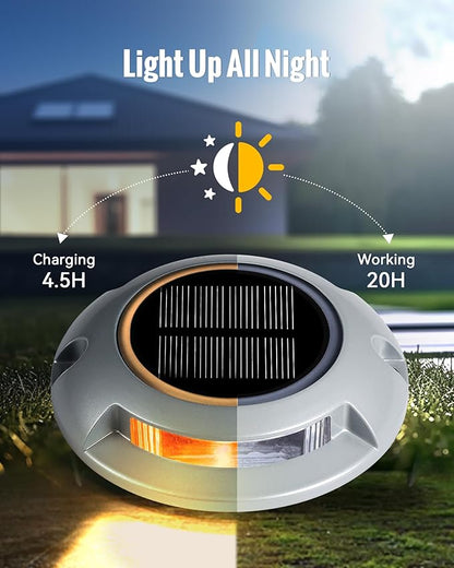 Solar Driveway Lights Outdoor Waterproof,2 Color Modes Outdoor Solar Deck Dock Warning Step Lights for Driveway Marker Sidewalk Garden Pathway Yard (4 Pack)